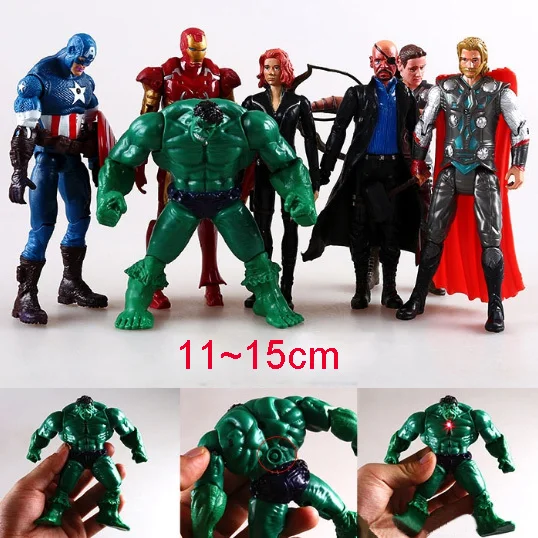 7 PCSLot 11-15cm The Avengers Figure Iron Man Hulk Thor Captain America Black Widow PVC Action Figure Toys Free Shipping