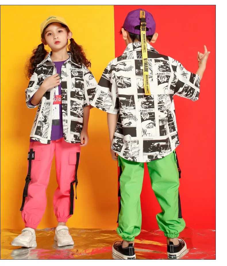 Tracksuit girl  4 6 8 10 12 14 16 Years hip hop tshirt kids dance costume kids jazz summer clothes for girls costume kids (8)