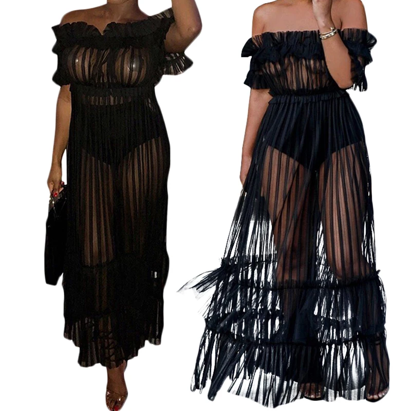 

Vestidos Lace Dress Autumn Femme Sexy Long Dresses 2018 Black Off Shoulder Long Maxi Beach Summer Women Mesh Club Party Dress