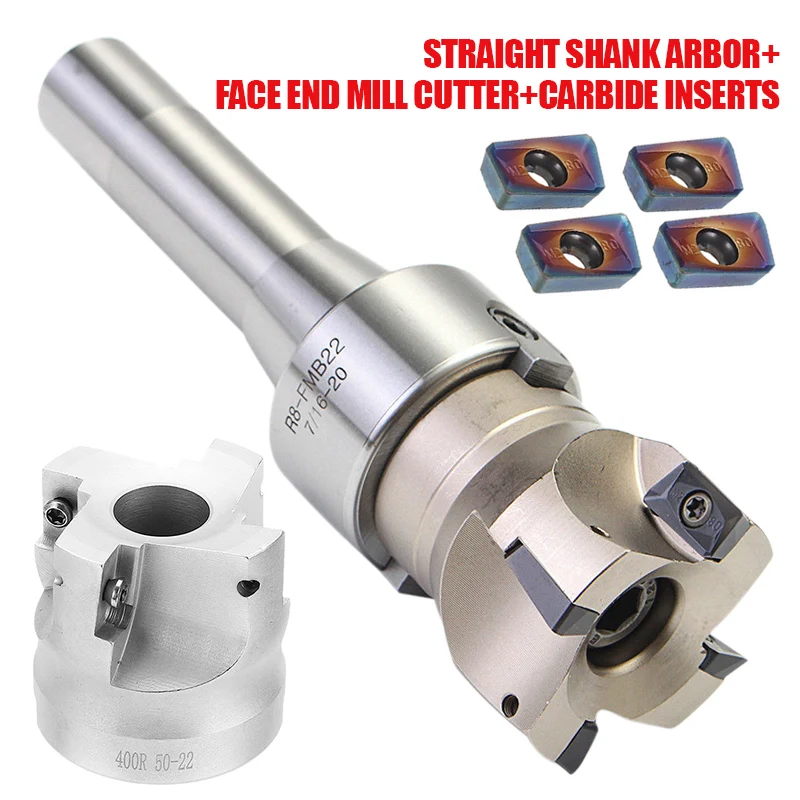 R8/MT2/MT3 Straight Shank Arbor Mill Cutter Face End 400R 50MM with Carbide Insert APMT1604 Milling Cutter Insert Machine Tool