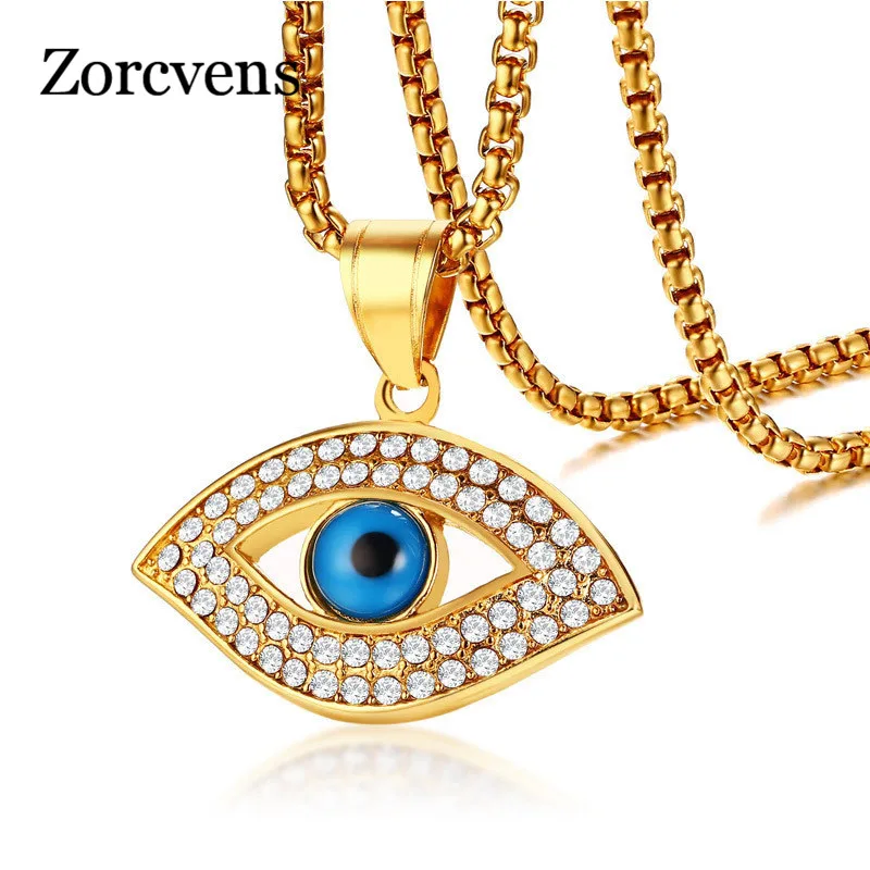Modyle Trendy Gold Color AAA CZ Stone Stainless Steel Blue Eye Pendant