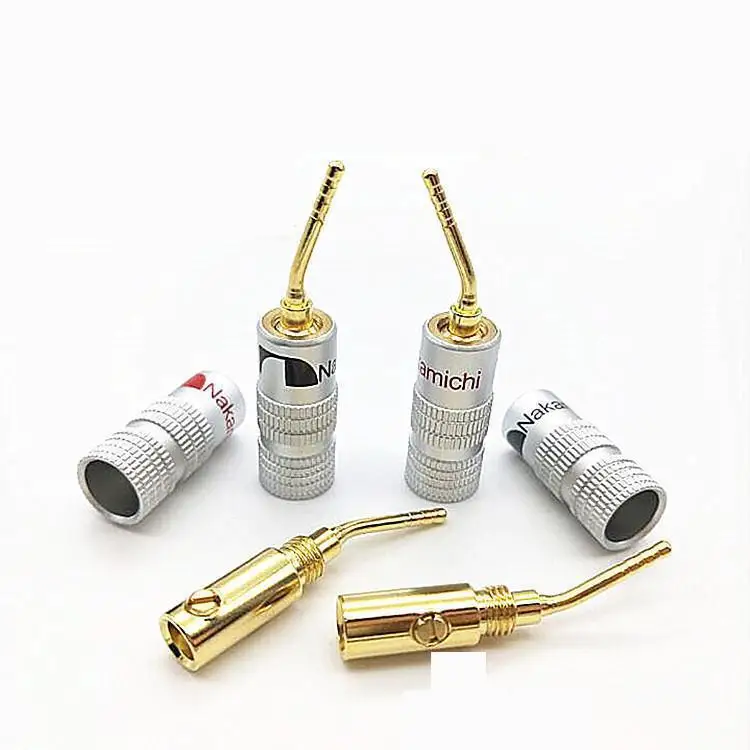 

4pcs Middle channel aluminum shell no welding banana plug 2MM audio video head cross curved needle banana insert a pin horn plug