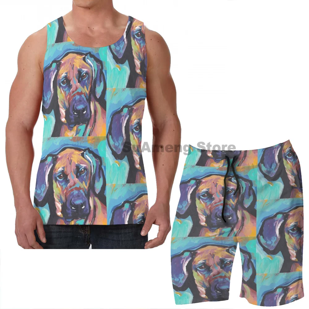 

funny print men Tank Tops Women Rhodesian Ridgeback Bright colorful pop dog art men Board beach shorts women sets fitness vest