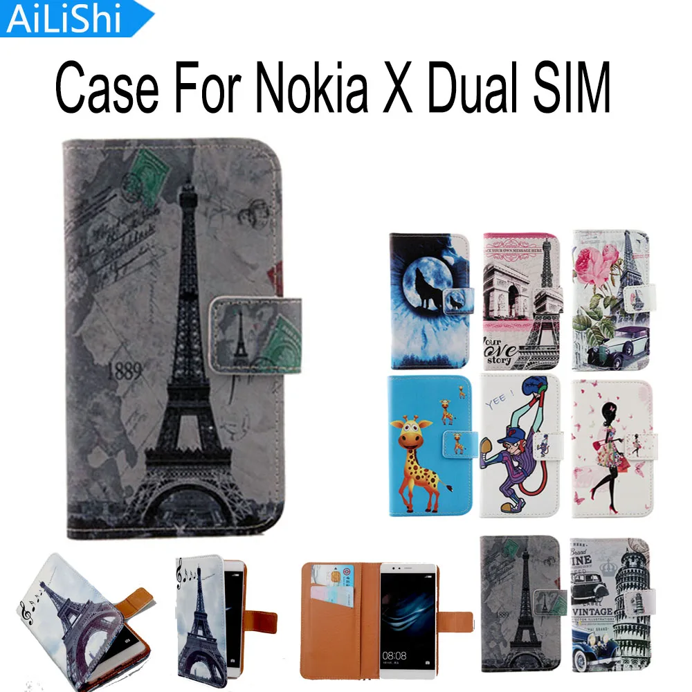

AiLiShi Flip Cover Skin Pouch With Card Slot Cartoon Painted PU Leather Case Phone Case For Nokia X Dual SIM RM-980 A110