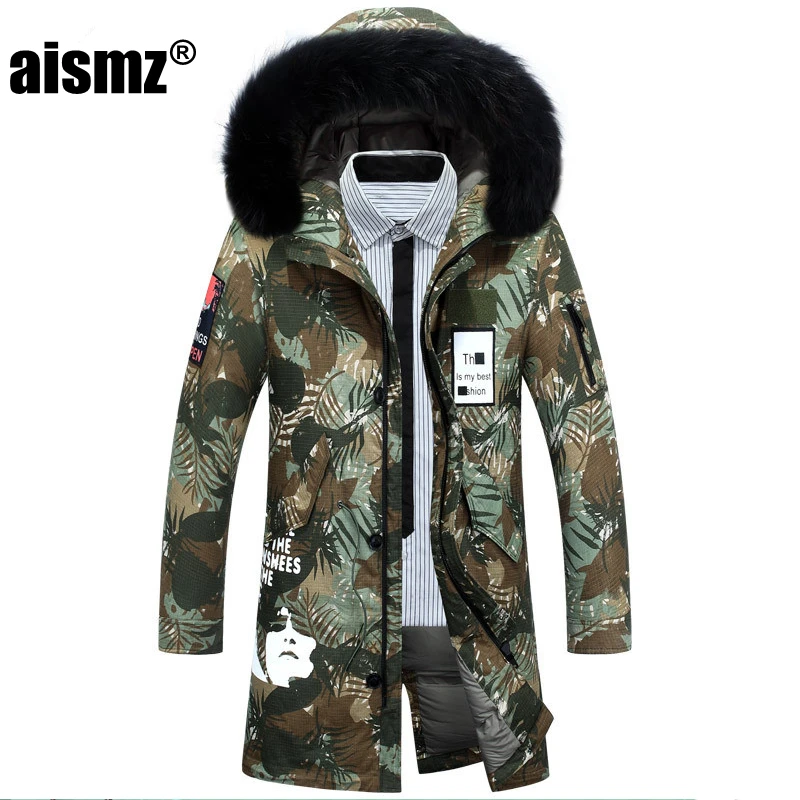 Men Warm Fur Collar Hooded Parka Winter Thick Duck Down Coat Outwear Down Jacket