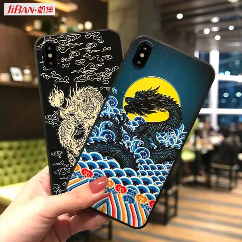 JIBAN Chinese Style Dragon Case For XiaoMi 9 8se Mix3 Mix2s 6x 5s Samsung Note9 S9plus S10 S10plus Embossed Painted Cases |