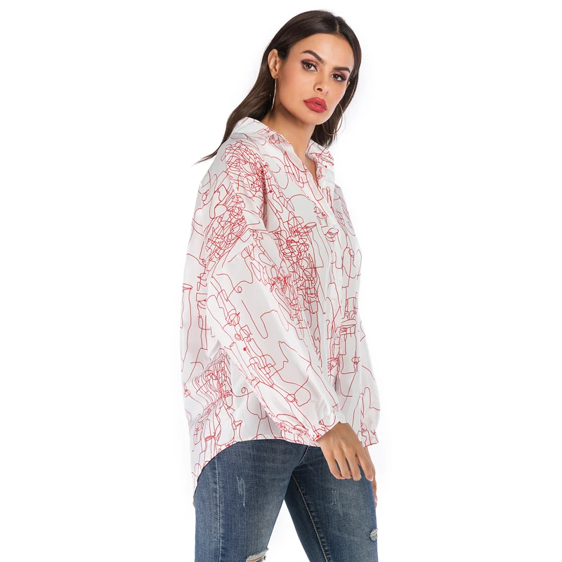 VZFF Women's Multicolor 2019 Fashion Loose Button In The Long Section Lapel Long-Sleeved Shirt Female Autumn