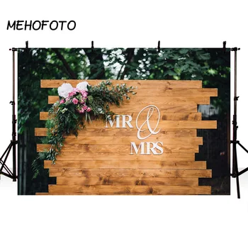 

Mehofond Wedding Backdrop Wood Wall Rural Green Tree MR and MRS Party Portrait Photography Background Decor Photo Studio Props