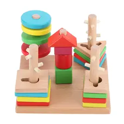 Multi-Форма деревянный Столбы укладки блок Геометрия Колонка Форма ребенка познавательная Игрушка развивающая круглый соответствующие
