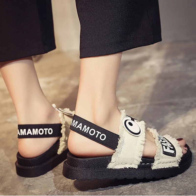 

Canvas Women Sandals New Comfort Cartoon Female Shoes Woman Summer Wedge Sandals Ladies Slip-on Flat Sandals Plus Size