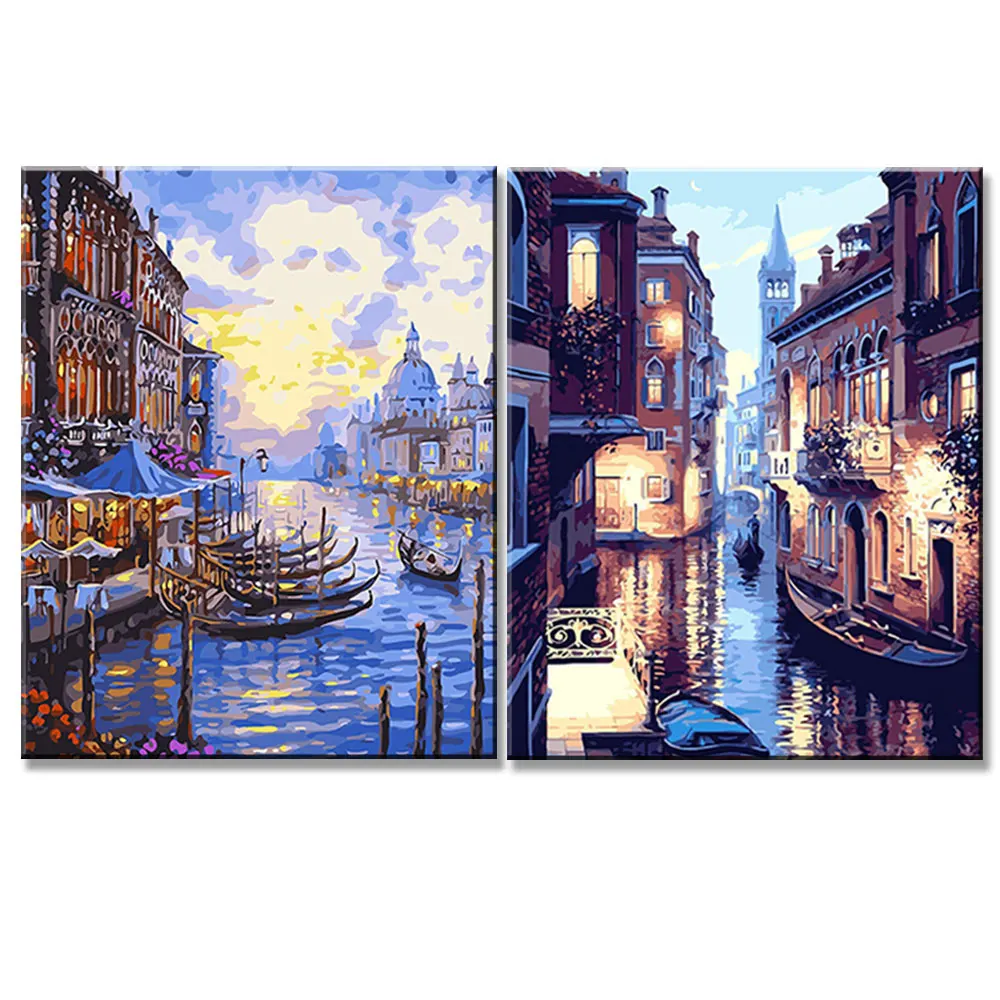 

1 Pcs Retro Venice Sunset Seascape DIY Painting Salling Boat Big Ben Modern Wall Art Canvas Unique Gift Frameless Paintings