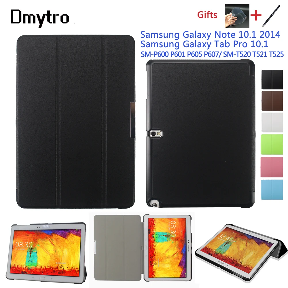 Online Para Samsung Galaxy Note 10,1 2014 edition P600 P601 P605 P607 Tab Pro T520 T525 Tablet cubierta de cuero elegante de PU funda pluma libre + película