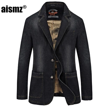 

Aismz New Autumn Winter Blazer Men Cotton Denim Smart Casual Men Jacket Slim Fit Suits Brand Clothing Plus Size M-XXXXL