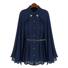 2017 New Vintage Loose Chiffon Cape Sequined Collar Long Batwing Sleeve Women Lady Female Blouse Shirt OL Tops Blusas