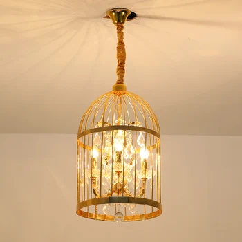 

35/45cm Black/Gold Nordic Birdcage Pendant Lamparas American Vintage Industrial Bird Cage Pendant Light With Crystal Ornaments