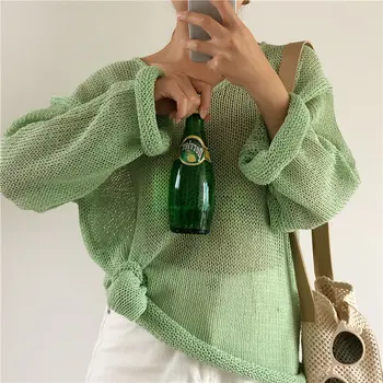

HziriP Lazy Style Thin Retro Solid Pullovers Gentle 2019 Autumn Simple Knitted Loose Women New Sunscreen Light Chic Sweater