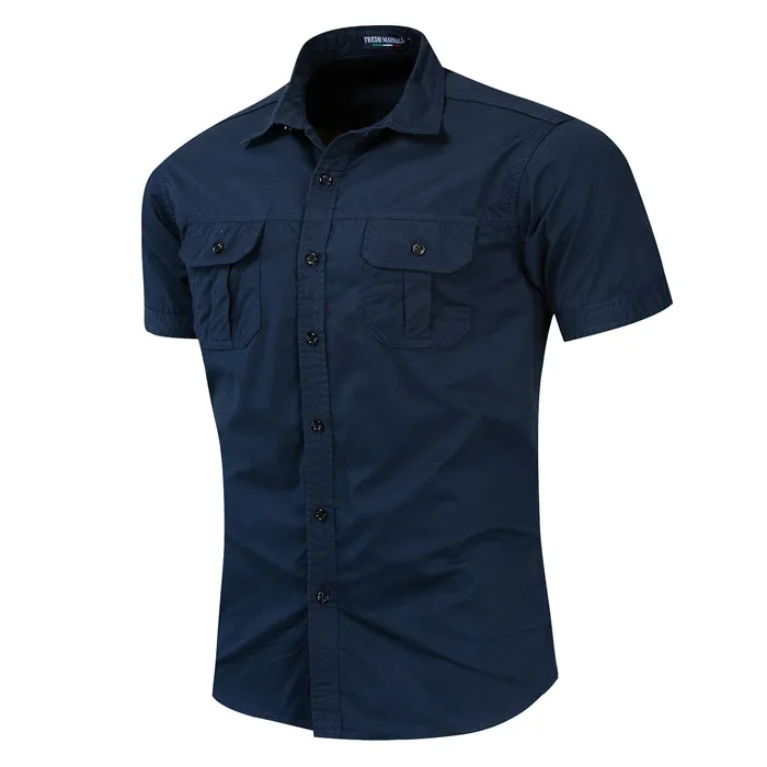 Summer Cotton Men Shirt Short Sleeve Cargo Shirt Mens Military Shirts Casual Slim FitTactical Shirt Camisa Social Camisas Hombre