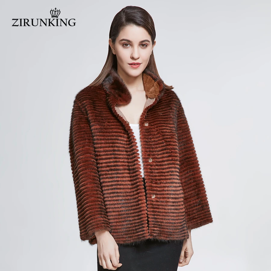ZIRUNKING/женское короткое пальто из натурального меха норки, женские куртки из меха норки, пальто, женская верхняя одежда с воротником-стойкой, ZC1834