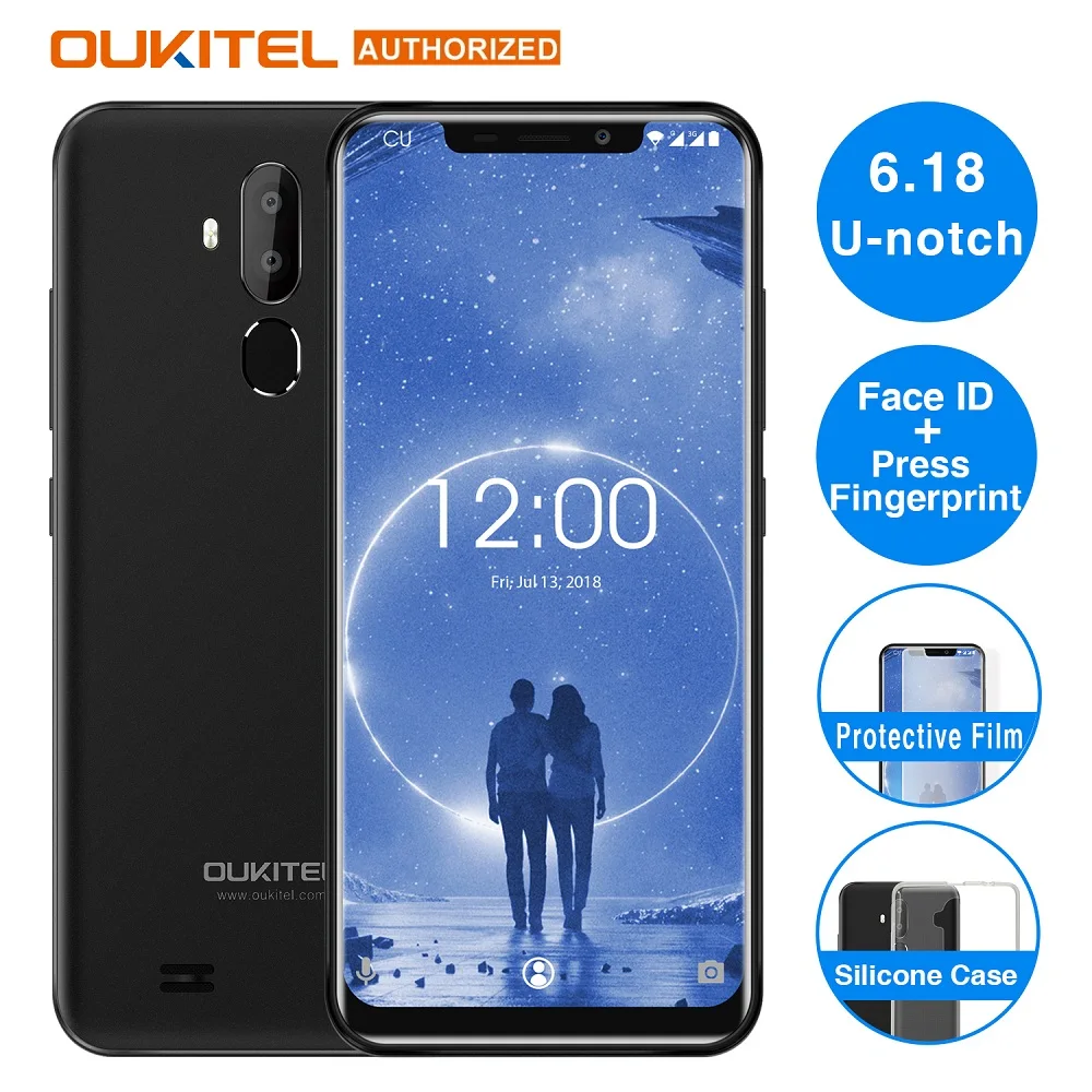 OUKITEL C12 Face ID 3g смартфон 6,1" 19:9 Android 8,1 MT6580 четырехъядерный 1. 3g Гц 2 ГБ+ 16 Гб 8MP+ 2.0MP нажмите отпечаток пальца мобильный