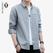 Мужские рубашки с длинным рукавом, приталенные рубашки, фирменный дизайн, модная рубашка, деловая Повседневная рубашка на пуговицах, с карманами, для офиса