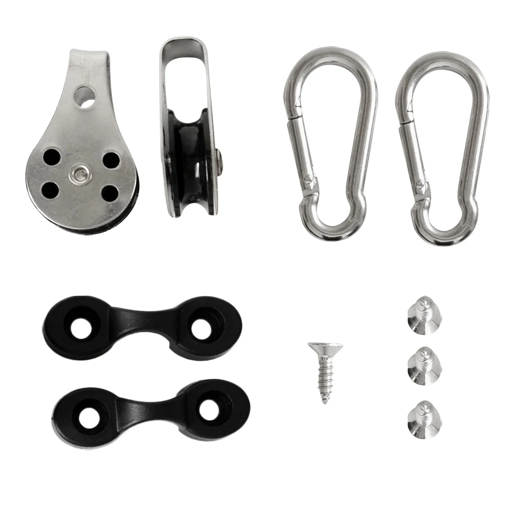 Kayak Canoe Anchor Trolley Kit Pulley & Carabiner & Pad