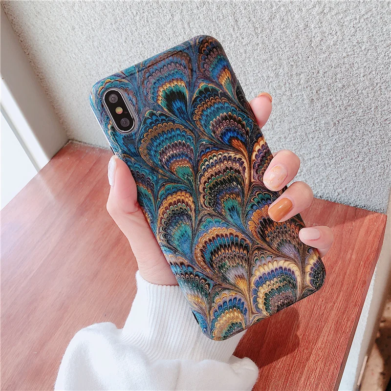 

Luxury Peacock feather phone case for iphone 6 6s 7 8 Plus for iphone X XS Max XR glossy soft silicon tpu Floral case cover