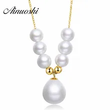AINUOSHI 18 K желтое золото натуральный культивированный пресноводный жемчуг форма капли кулон ожерелье женская свадебная цепочка звено ожерелье