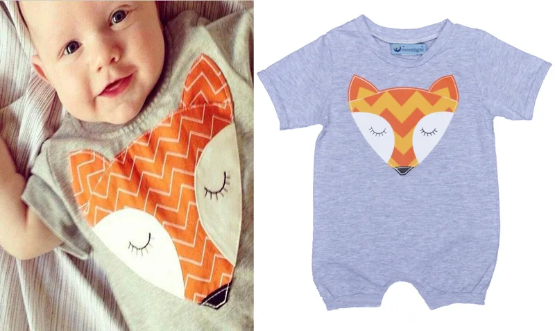 

2016 Summer baby boy Romper cartoon Fox pattern Jumpsuits fashion Newborn Boys&Girls Rompers brand kids clothes Jumpsuits gift