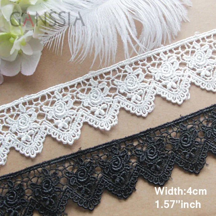 

1yrd/lot Width:4.0cm High quality rose water soluble lace,Black and ivory white lace Garment embellishment accessories(ss-446)