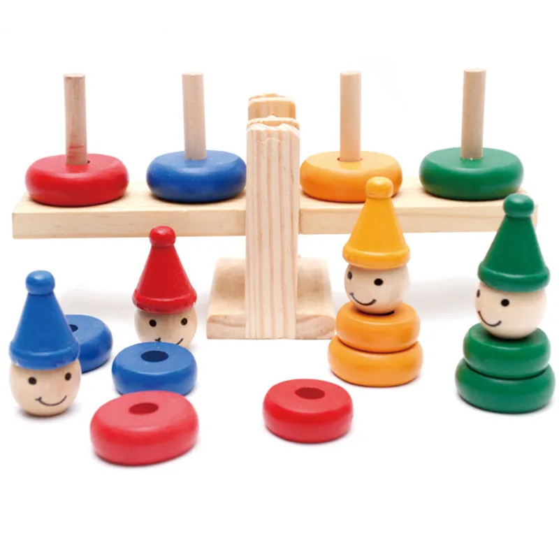 Деревянный клоун Радуга укладчик игрушка Seesaw баланс доска-весы балансировка игра Дети Раннее Образование игрушка для детей G0389