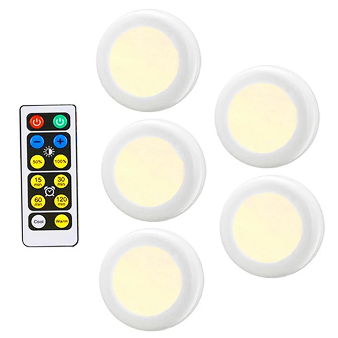 Warm white+White Double Color Dimmable Touch Sensor LED Under Cabinets lights Wireless LED Puck Lights led Closet Kitchen Lights - Цвет: 5 lamp 1 controller