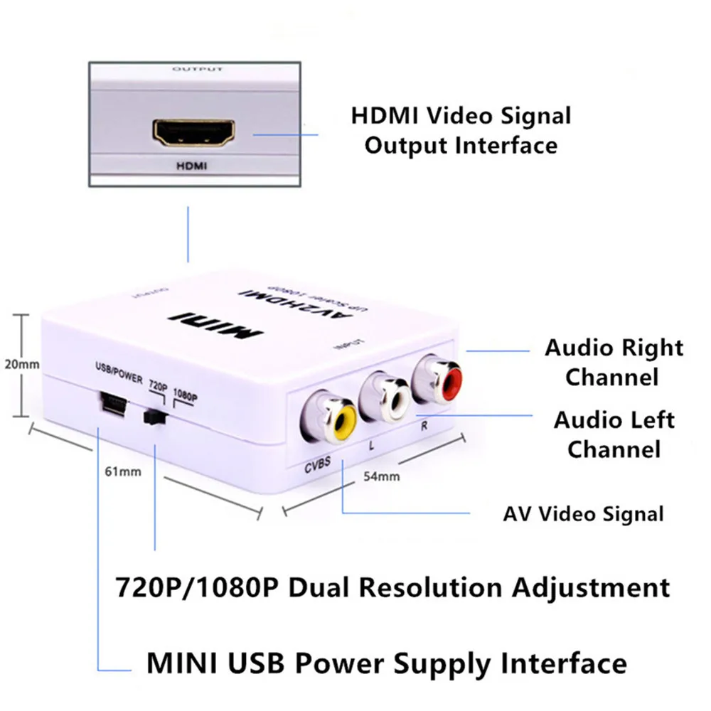 AV Al Convertitore di HDMI RCA A HDMI Audio Video Box Adattatore RCA AV/CVSB L/R 1080P HDMI2AV Supp