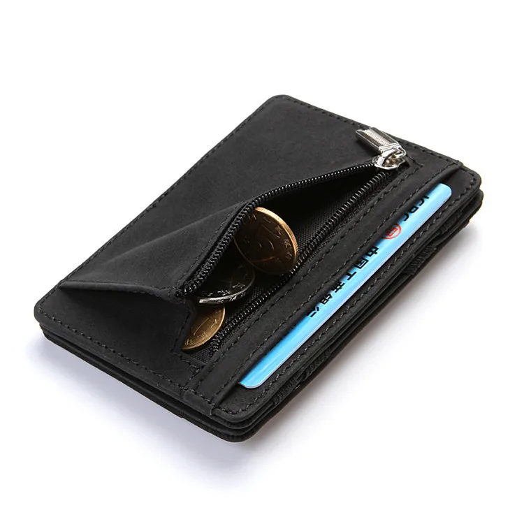 Океанский синий креативный кожаный волшебный кошелек из нубука, мужской кошелек, кошелек, сумка для банковских карт, маленький кошелек на молнии для монет