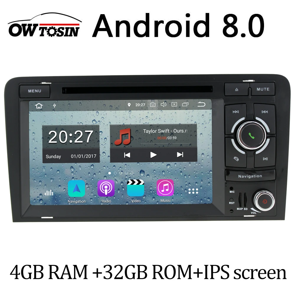 

HD IPS 1024*600 Octa Core Android 8.0 Car DVD Player GPS Navigation Sysrtem for Audi A3 S3 RS3 2003-2011 Car Radio Stereo GPS