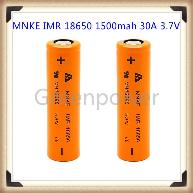 

MNKE IMR 18650 1500mah 30A 3.7V rechargeable high drain battery with flat top(1 pc)