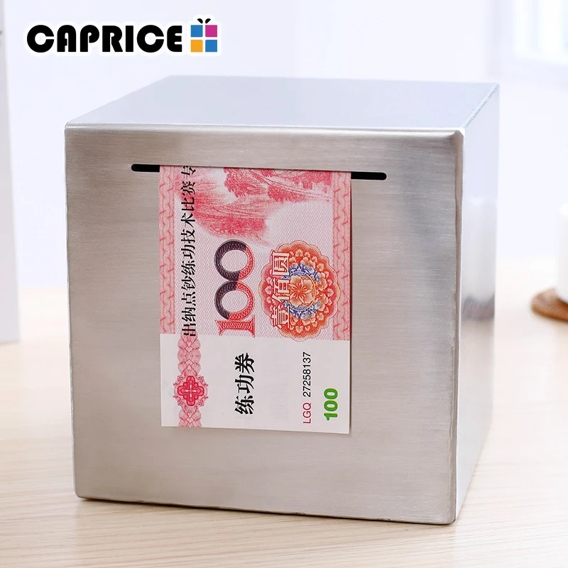 

Piggy Bank No Exit Coin Box Metal Money Boxes Safe Deposit Box Free Engraving Stainless Steel Square New Arrival C-Zjbc-15F