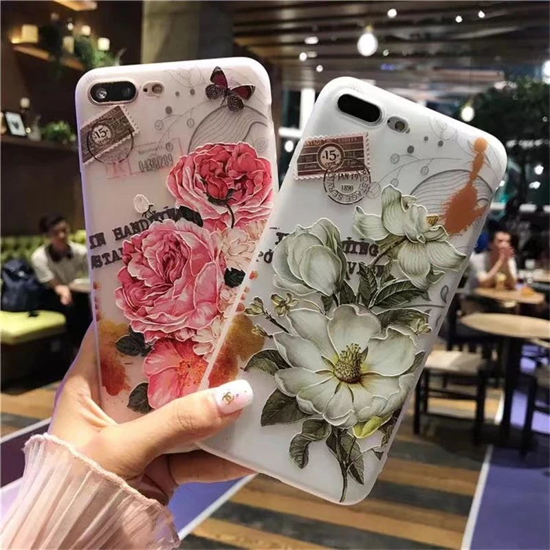 

3D Silicone Relief Floral Phone Case For iPhone X XR XS MAX Case For iPhone On the 5 5S SE 7 8 6 S Plus Soft TPU Flower Cases