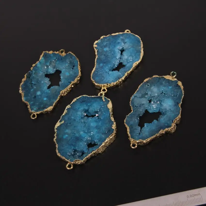 

Large Blue Druzy Geode Freeform Slice Connectors Necklace Link Jewelry,Raw Drusy Plated Gold Bail Natural Stone Pendant 5pcs/lot