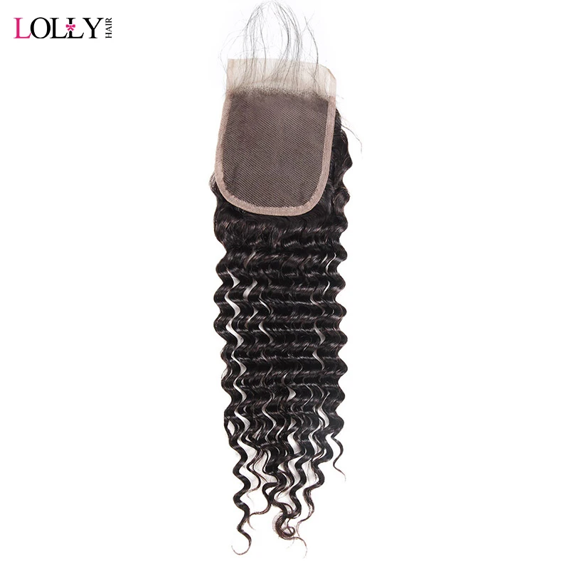 

Lolly Brazilian Deep Wave Closure Free/Middle/Three Part 4X4 Inch Swiss Lace Closure Non Remy Natural Color Human Hair Closure