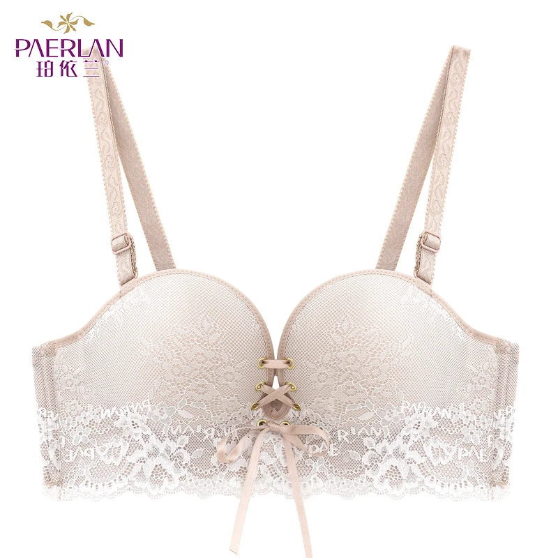 

PAERLAN Wire Free Seamless lace bra dress 1/2 half a cup of small chest strap B women underwear Sexy Girl's Floral Bra