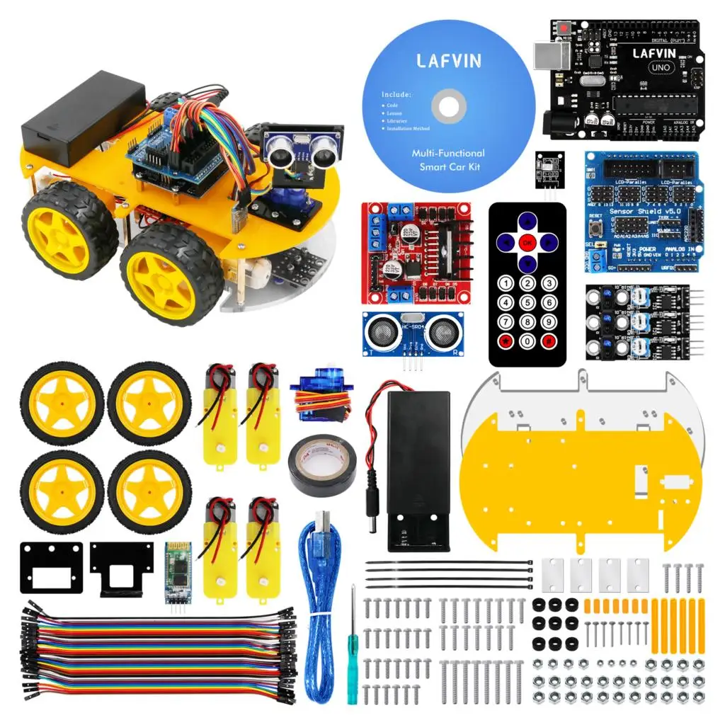 

LAFVIN Smart Robot Car Kit for UNO R3,Ultrasonic Sensor, Bluetooth Module for Arduino with Tutorial