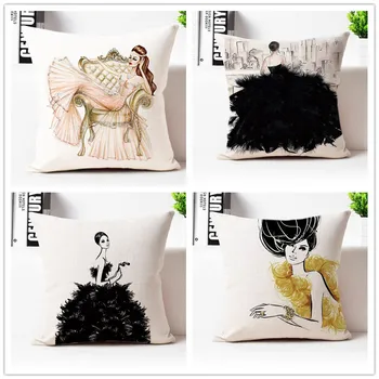 

Drop Ship Watercolor Girls Make Up Pillow Cover Dress Cushion Cover Throw Pillow Home Decor Pillowcase Decorative Pillowsham
