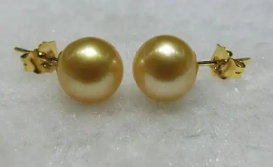 А pair10-11mm натуральный Австралийский Южное море золото жемчужной сережкой 14 К