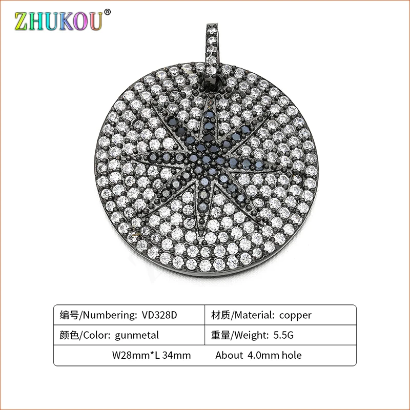 

28mm Brass Cubic Zirconia Round Shape Star Beads Charms Pendant Diy Jewelry Findings , Hole: 4mm, Model: VD328