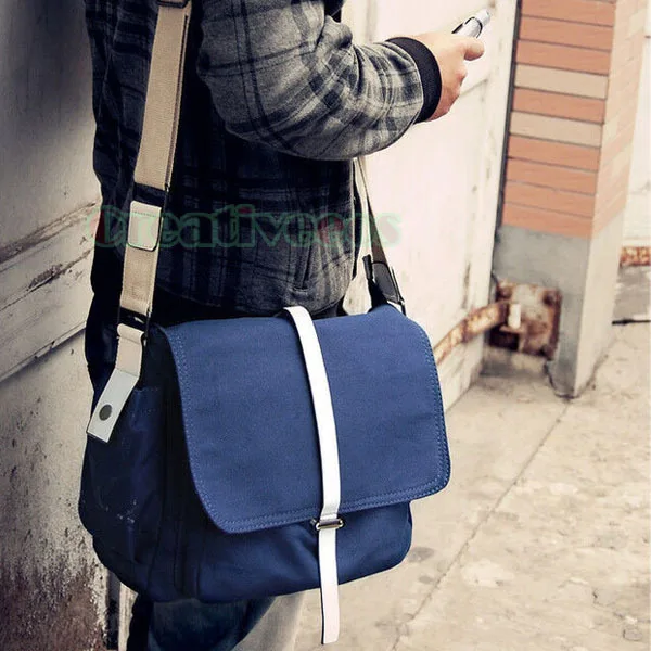 

New Men's Casual Canvas Leather Flap Book schoolbag Satchel Cross body Messenger Shoulder Casual Bag