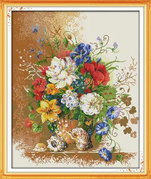 

Beautiful vase flower cross stitch kits cotton 14ct white 11ct printed embroidery DIY handmade needle work wall home decor