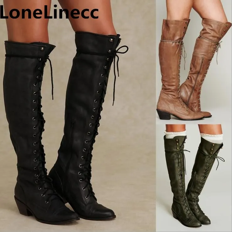 2018 New high quality Leather Women Over The Knee Boots Lace Up Sexy High Heels Women Shoes Lace Up Winter Boots Warm Size 34-43 2018 New high quality Leather Women Over The Knee Boots Lace Up Sexy High Heels Women Shoes Lace Up Winter Boots Warm Size 34-43
