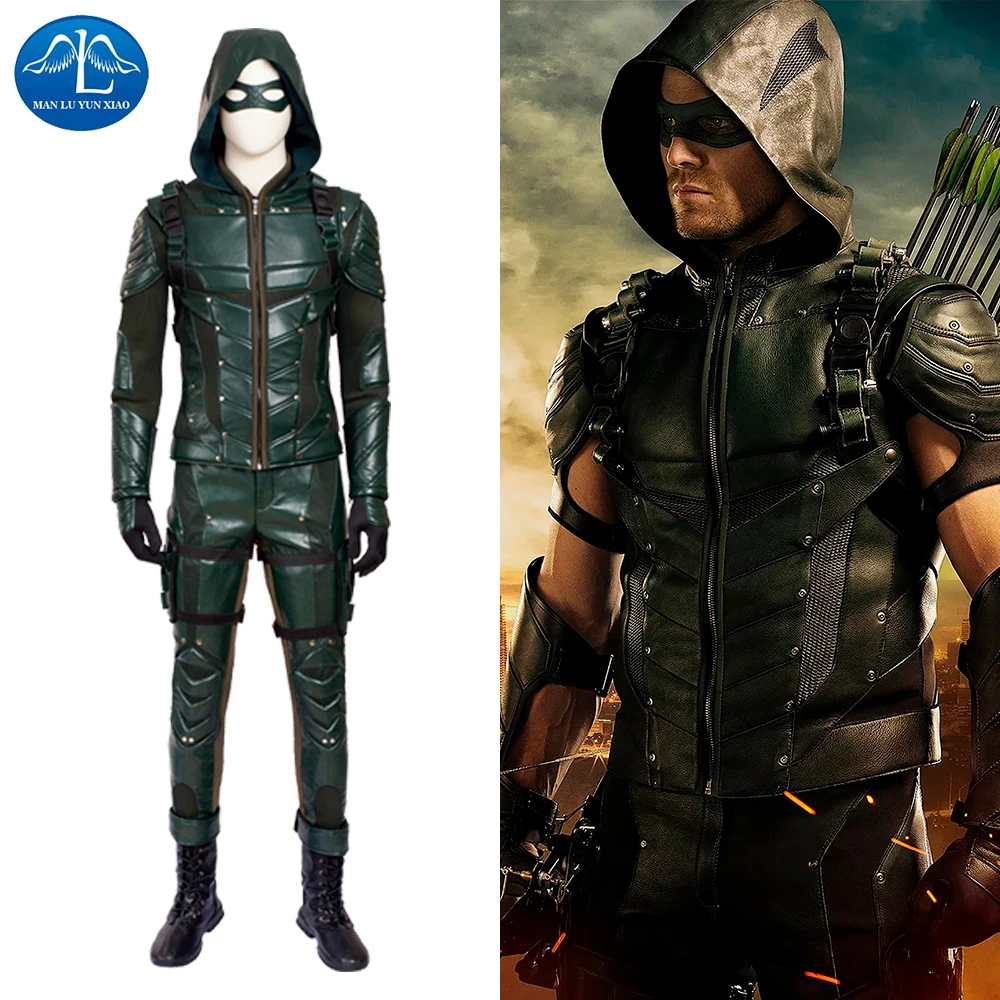 MANLUYUNXIAO Men Green Arrow Season 5 Cosplay Costume Deluxe Outfit