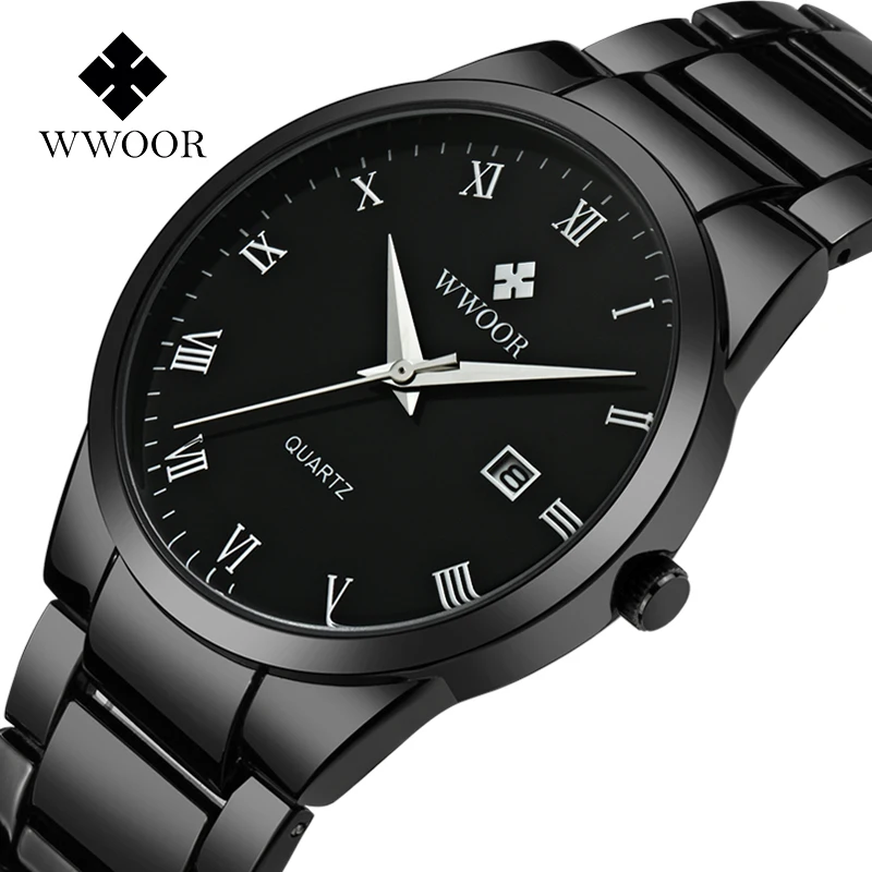 

2018 WWOOR Top Brand Luxury Men Stainless Steel Waterproof Sports Watches Men's Quartz Analog Clock Male Black Strap Wrist Watch