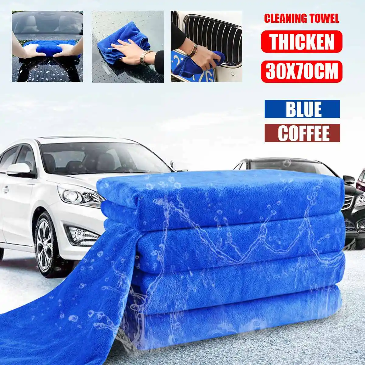 

Car Washer Towel Blue Microfiber Cleaning Cloths No Scratch Rag Car Polishing Detailing Towel Wash Car Windows Body Cleaning Kit